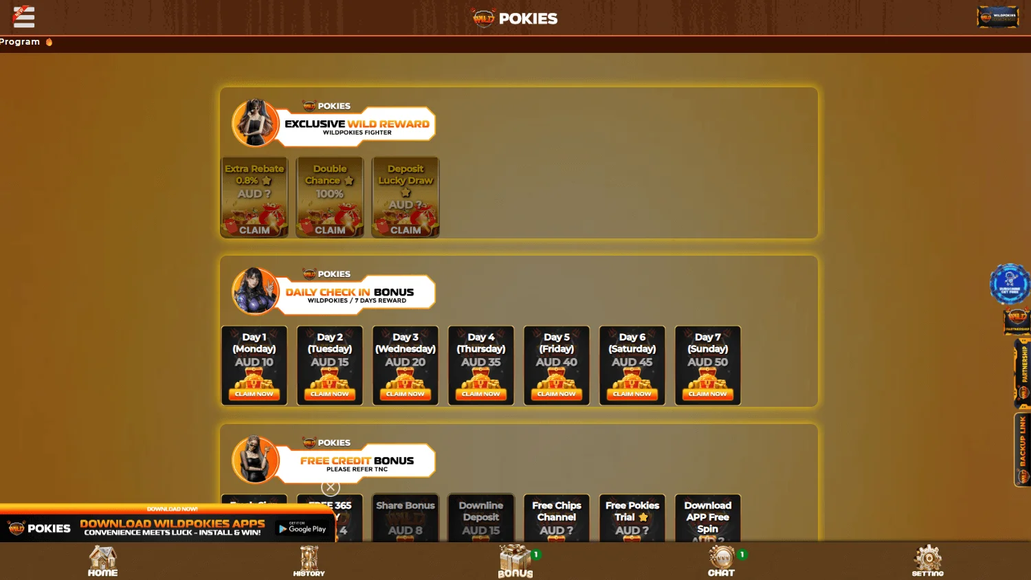 Wildpokies Casino promotions screen on desktop